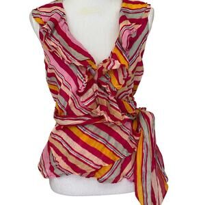 Lauren Ralph Lauren pink floral wrap top, medium, bohemian, colorful, artistic